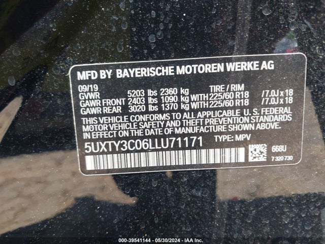 5UXTY3C06LLU71171 BMW X3 Sdrive30i