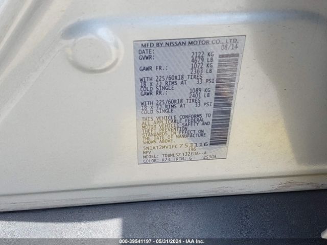 5N1AT2MV1FC753116 Nissan Rogue Sl