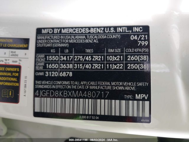 4JGFD8KBXMA480717 Mercedes-Benz Amg Gle 63 Coupe S 4matic