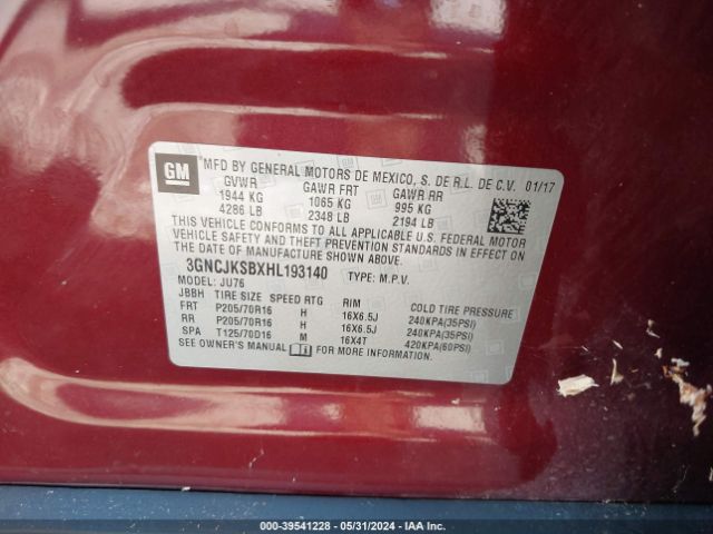 3GNCJKSBXHL193140 Chevrolet TRAX LS