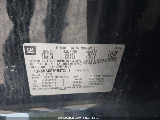 Chevrolet Tahoe Lt 2016 1GNSKBKC7GR472201 Image 9