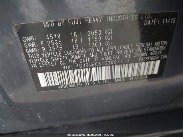 Subaru Legacy 2.5i Premium 2016 4S3BNBC61G3027710 Image 9
