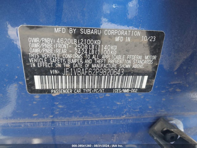 Subaru Wrx Premium 2023 JF1VBAF62P9820643 Image 9