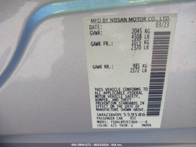 1N4AZ1BV0PC559586 Nissan Leaf S 40 Kwh