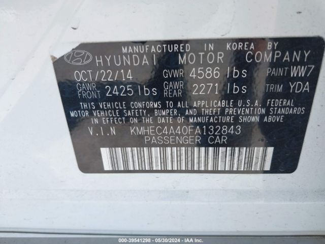 KMHEC4A40FA132843 Hyundai SONATA HYBRID