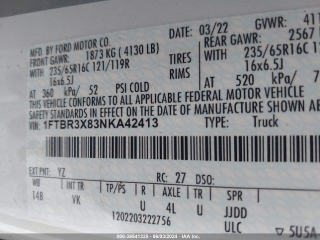 1FTBR3X83NKA42413 Ford Transit-250 Cargo Van