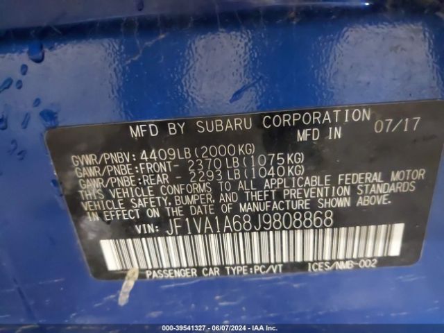 JF1VA1A68J9808868 Subaru WRX