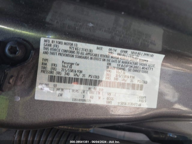 Ford FOCUS SE 2014 1FADP3K28EL404771 Image 9
