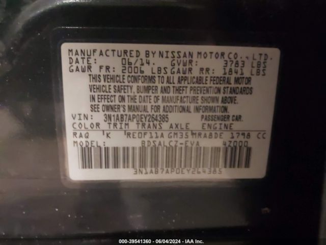 3N1AB7AP0EY264385 Nissan SENTRA S