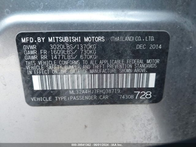 ML32A4HJ7FH038719 Mitsubishi MIRAGE ES