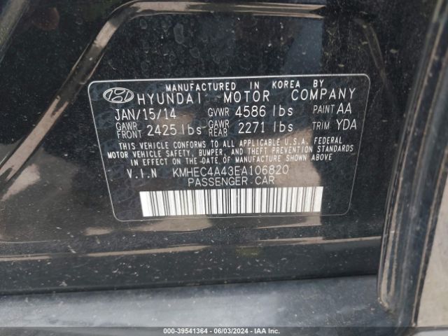 KMHEC4A43EA106820 Hyundai Sonata Hybrid Limited
