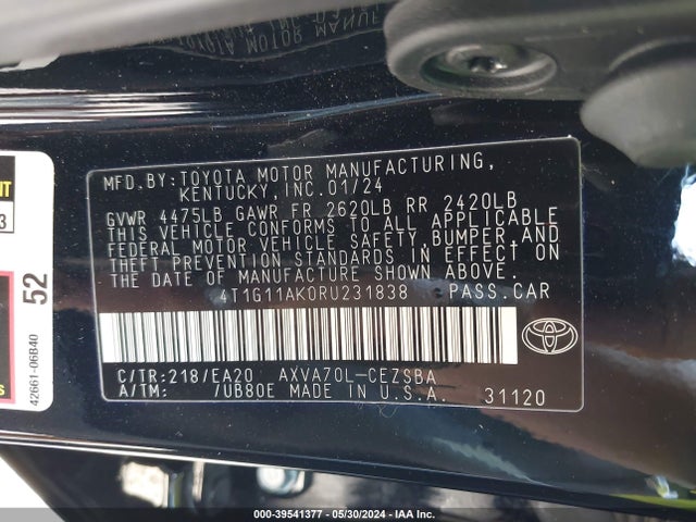 Toyota CAMRY SE 2024 4T1G11AK0RU231838 Image 9