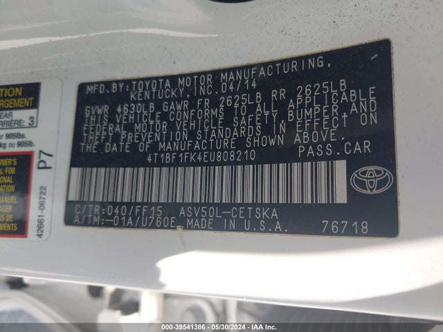 Toyota CAMRY SE 2014 4T1BF1FK4EU808210 Image 9