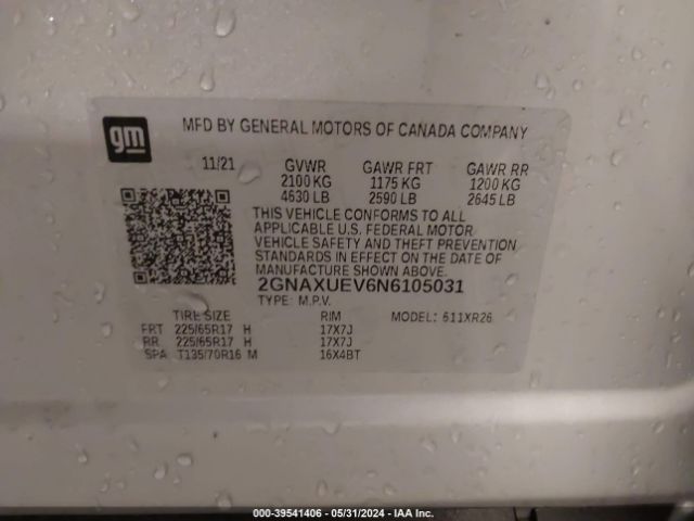 2GNAXUEV6N6105031 Chevrolet Equinox Awd Lt