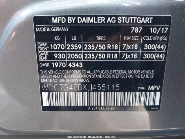 WDCTG4EBXJJ455115 Mercedes-Benz GLA 250