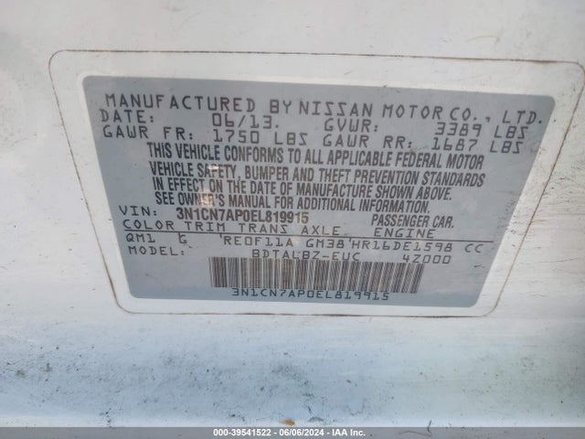 Nissan Versa 1.6 Sv 2014 3N1CN7AP0EL819915 Image 9