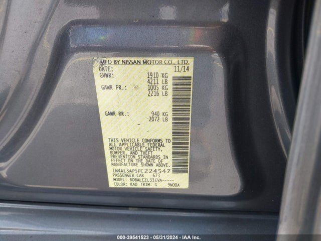 Nissan Altima 2.5 S 2015 1N4AL3AP5FC224547 Image 9