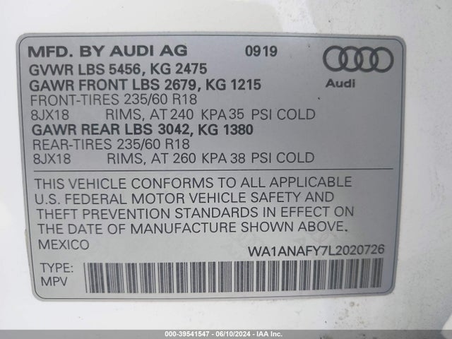 WA1ANAFY7L2020726 Audi Q5 Premium 45 Tfsi Quattro S Tronic/titanium Premium 45 Tfsi Quattro S Tronic