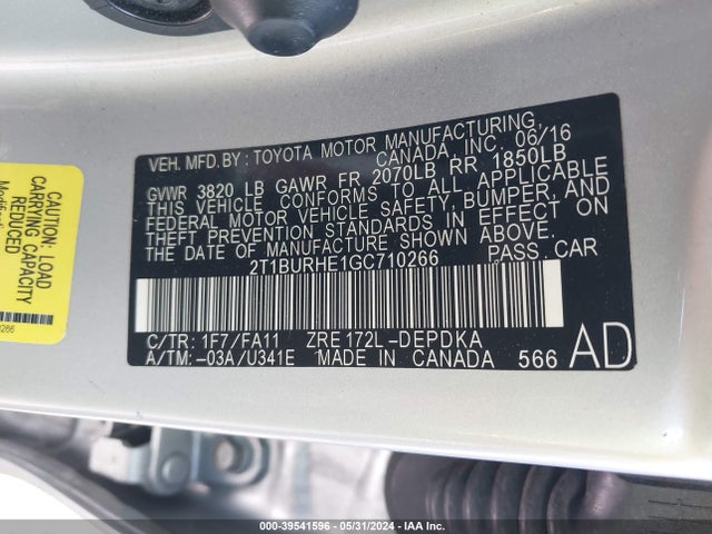 Toyota COROLLA L 2016 2T1BURHE1GC710266 Image 9