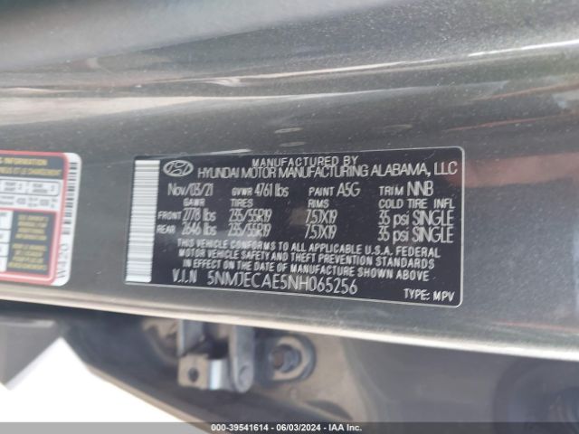 5NMJECAE5NH065256 Hyundai Tucson Limited