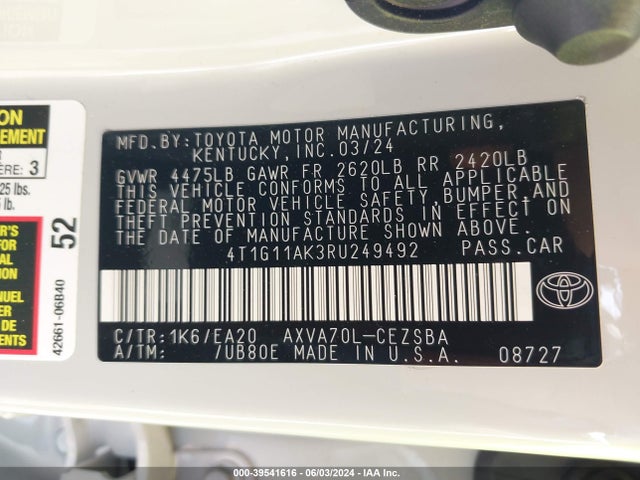 Toyota CAMRY SE 2024 4T1G11AK3RU249492 Image 9
