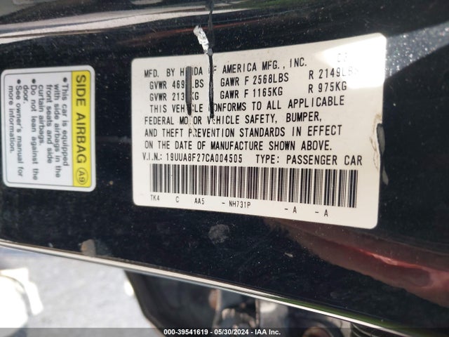 Aukcja sprzedaży 2012 Acura Tl 3.5, vin: 19UUA8F27CA004505, numer aukcji: 39541619