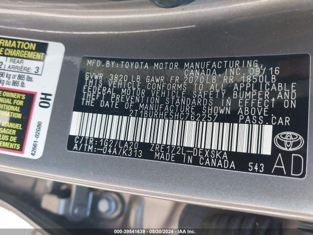 Toyota Corolla Xse 2017 2T1BURHE5HC762257 Image 9