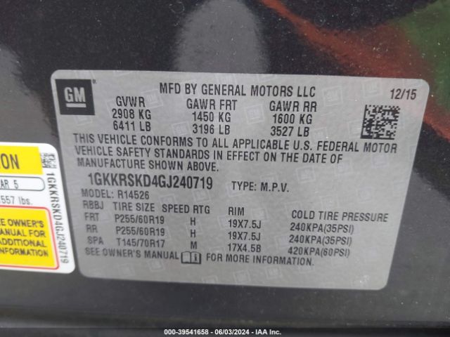 1GKKRSKD4GJ240719 GMC Acadia Slt-2