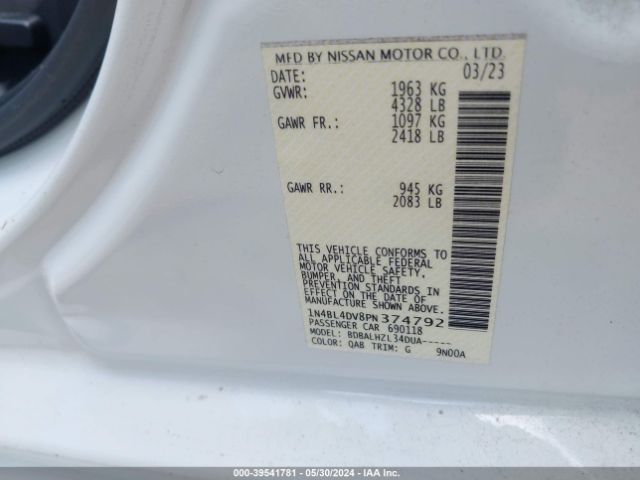 1N4BL4DV8PN374792 Nissan Altima Sv Fwd