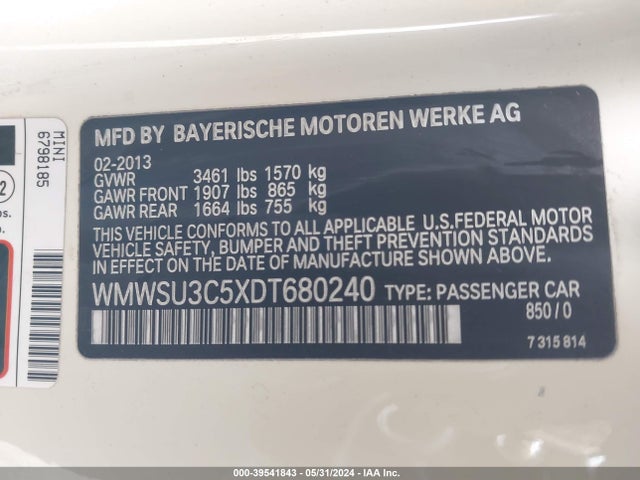 2013 MINI HARDTOP WMWSU3C5XDT680240 Photo 8