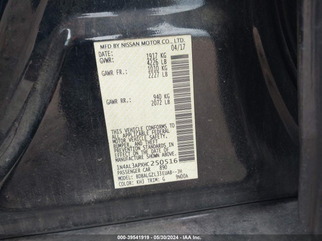 Nissan Altima 2.5 S 2017 1N4AL3APXHC250516 Image 9