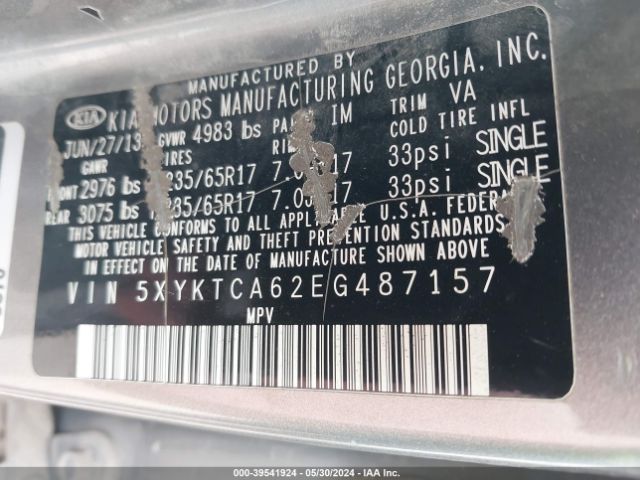 5XYKTCA62EG487157 KIA SORENTO LX
