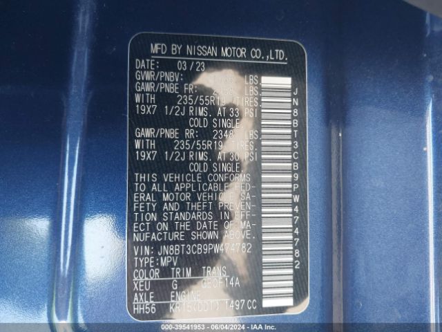 JN8BT3CB9PW474782 Nissan Rogue Sl Intelligent Awd