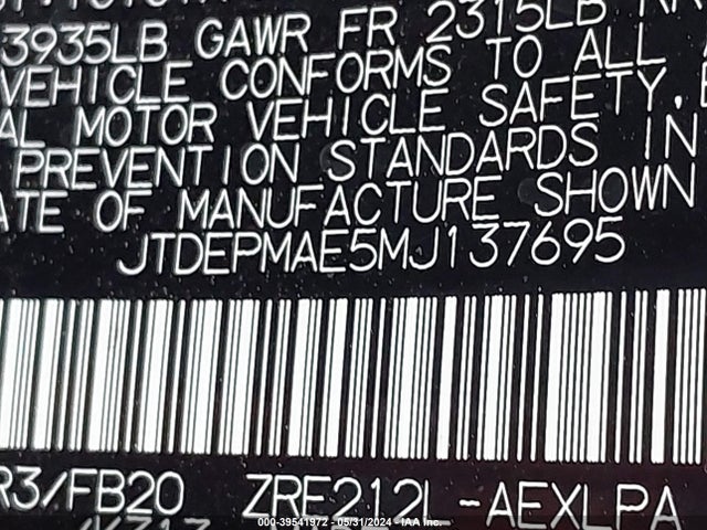 Toyota COROLLA LE 2021 JTDEPMAE5MJ137695 Image 9