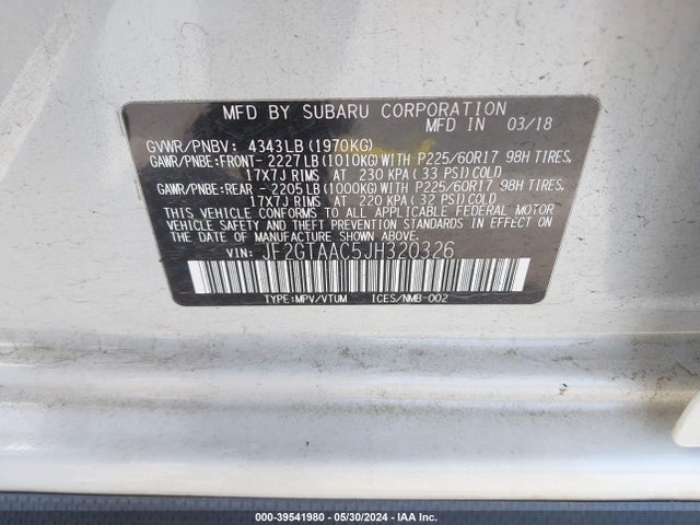 JF2GTAAC5JH320326 Subaru Crosstrek 2.0i