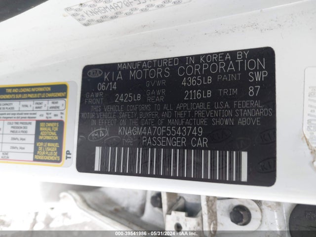 KIA Optima Lx 2015 KNAGM4A70F5543749 Image 9