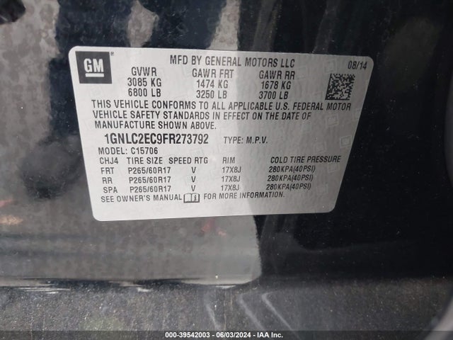 Chevrolet Tahoe Commercial Fleet 2015 1GNLC2EC9FR273792 Image 9