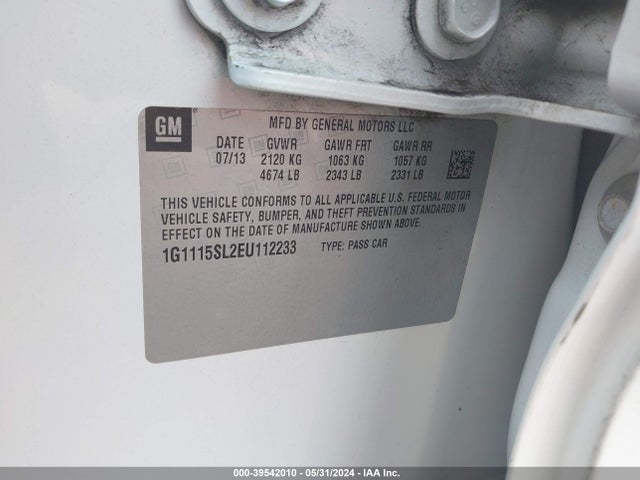 Chevrolet IMPALA 1LT 2014 1G1115SL2EU112233 Image 9