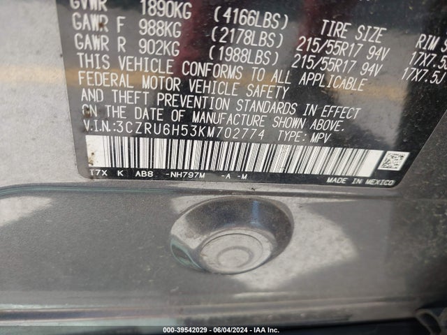 3CZRU6H53KM702774 Honda HR-V EX