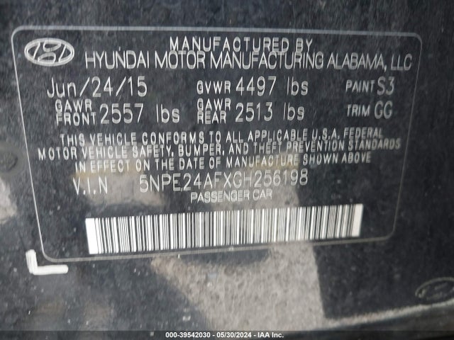 Hyundai SONATA SE 2016 5NPE24AFXGH256198 Image 9