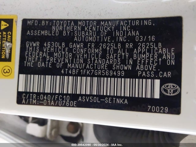 Toyota CAMRY LE 2016 4T4BF1FK7GR569499 Image 9