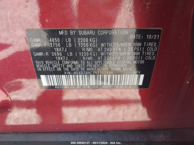 4S4BTANC7N3152996 Subaru Outback Limited