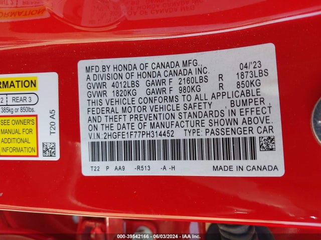 Honda Civic Ex /ex W/o Bsi 2023 2HGFE1F77PH314452 Image 9