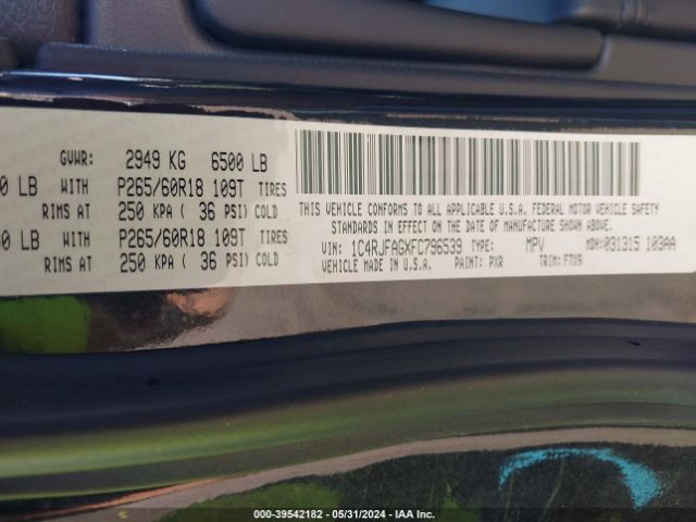 1C4RJFAGXFC796539 Jeep Grand Cherokee Laredo