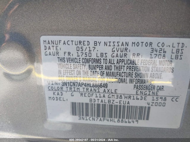 Nissan Versa 1.6 Sv 2017 3N1CN7AP4HL886649 Image 9