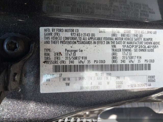 Ford FOCUS SE 2016 1FADP3F25GL401551 Image 9