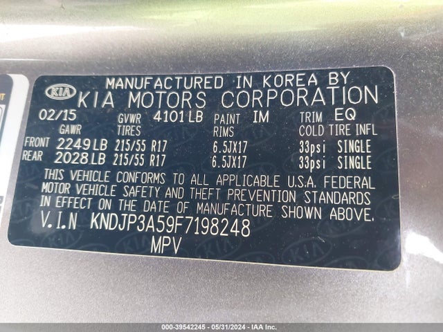 KIA SOUL + 2015 KNDJP3A59F7198248 Image 9