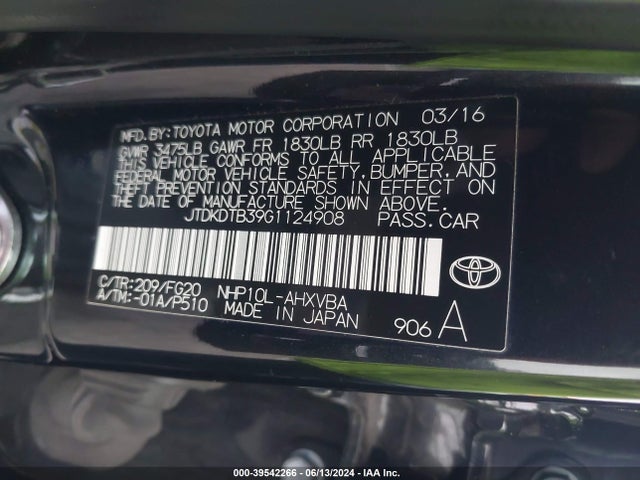 Toyota Prius C Two 2016 JTDKDTB39G1124908 Image 9