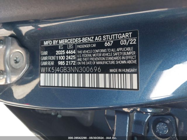W1K5J4GB3NN300696 Mercedes-Benz Cla 250 Coupe