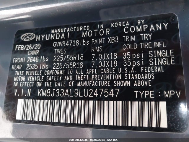 Hyundai Tucson Limited 2020 KM8J33AL9LU247547 Image 9